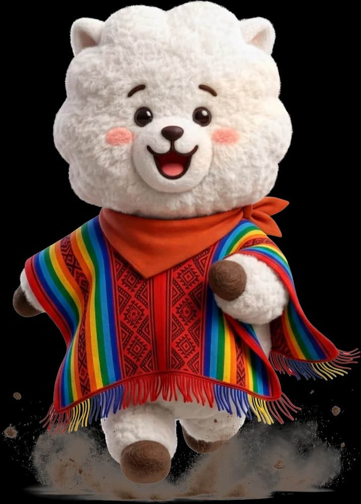 RJ, la mascota de BT21, con poncho andino de colores: es el anfitrión de ROAD TO 7.